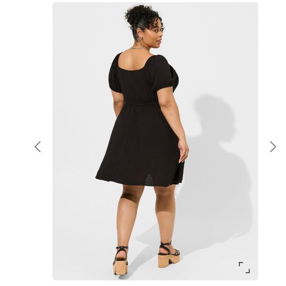 TORRID - 1X - Black Mini Rayon Balloon Sleeve Lace Inset Dress NEW $80 - Picture 4 of 5